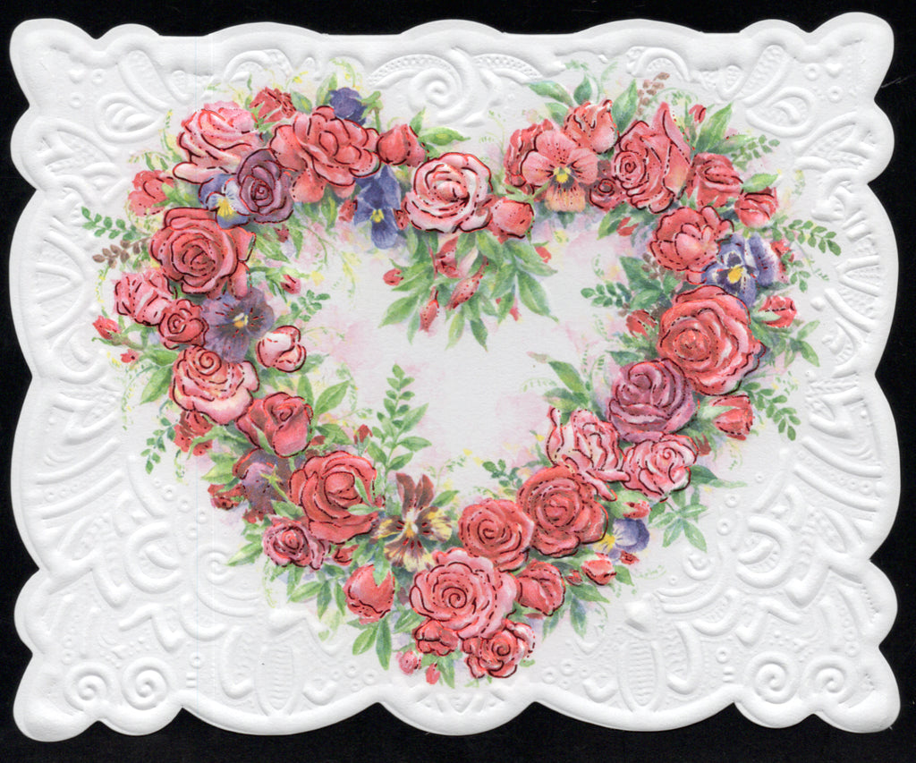 Rose Heart Valentine Day Love Portfolio Boxed Note Cards by Carol Wilson. 10 embossed 4x5 Die-Cut Notecards and Matching Envelopes in Decorative Gift Box with Magnetic Flap. NCP2149 | 256028