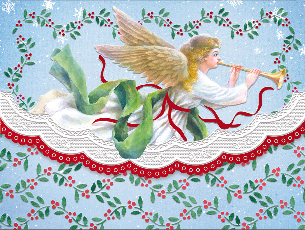 Angel Seasonal Portfolio Boxed Note Cards by Carol Wilson. 10 embossed 4x5 Die-Cut Notecards and Matching Envelopes in Decorative Gift Box with Magnetic Flap. NCPX2601