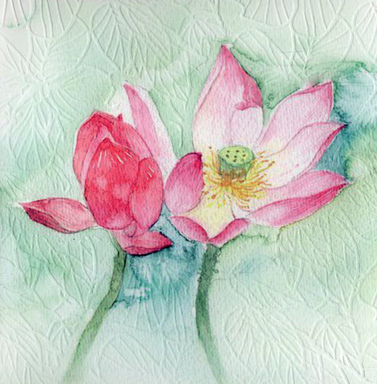 Pastel pink floating water lily embossed 6x6 Pop-Up Greeting Card by Carol Wilson. Inside: Blank. Retail $6.99 | CRG0040 | 256055
