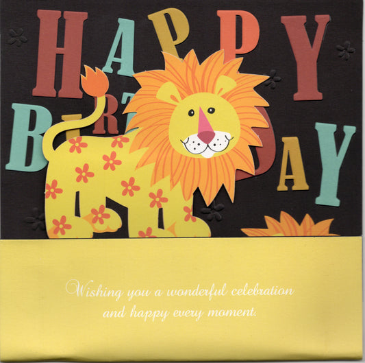 Happy Birthday Lion embossed 6x6 Pop-Up Greeting Card by Carol Wilson. Inside: Blank. Retail $6.99 | CRG0003 | 256056