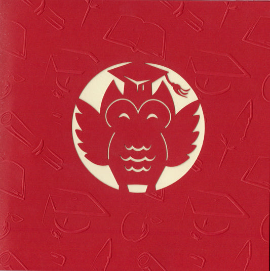 Graduation owl embossed 6x6 Pop-Up Greeting Card by Carol Wilson. Inside: Blank. Retail $6.99 | CRG0132 | 256060