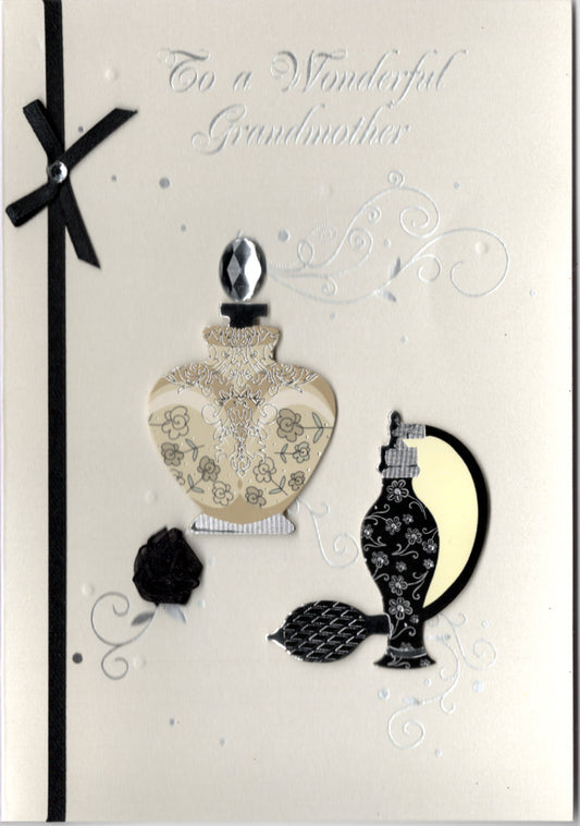 Perfume- Grandmother family birthday card. Retail $2.99. Inside: Wishing you a happy birthday! | 6948 | 256079