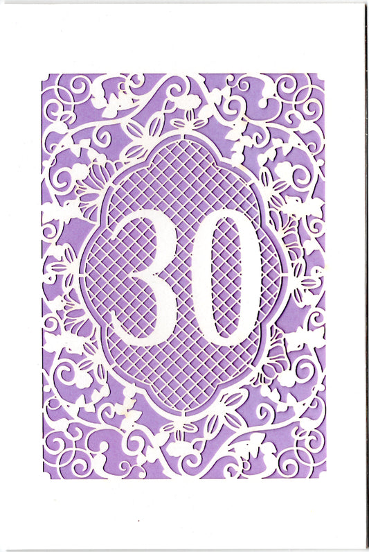 Purple lace themed 30th Age Birthday card Retail $3.99. Inside: All the best on your 30th Birthday. | 7415 | 256136