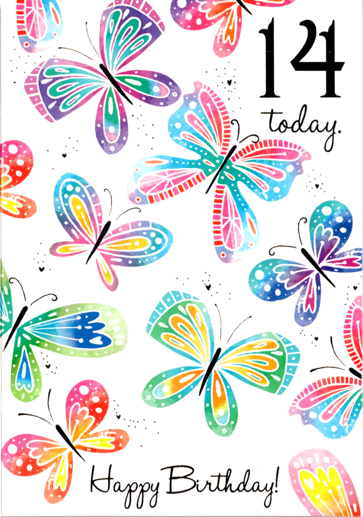 Butterfly- 14th age girl birthday card. Retail $2.99. Inside:  Happy 14th Birthday! | 7659 | 256159