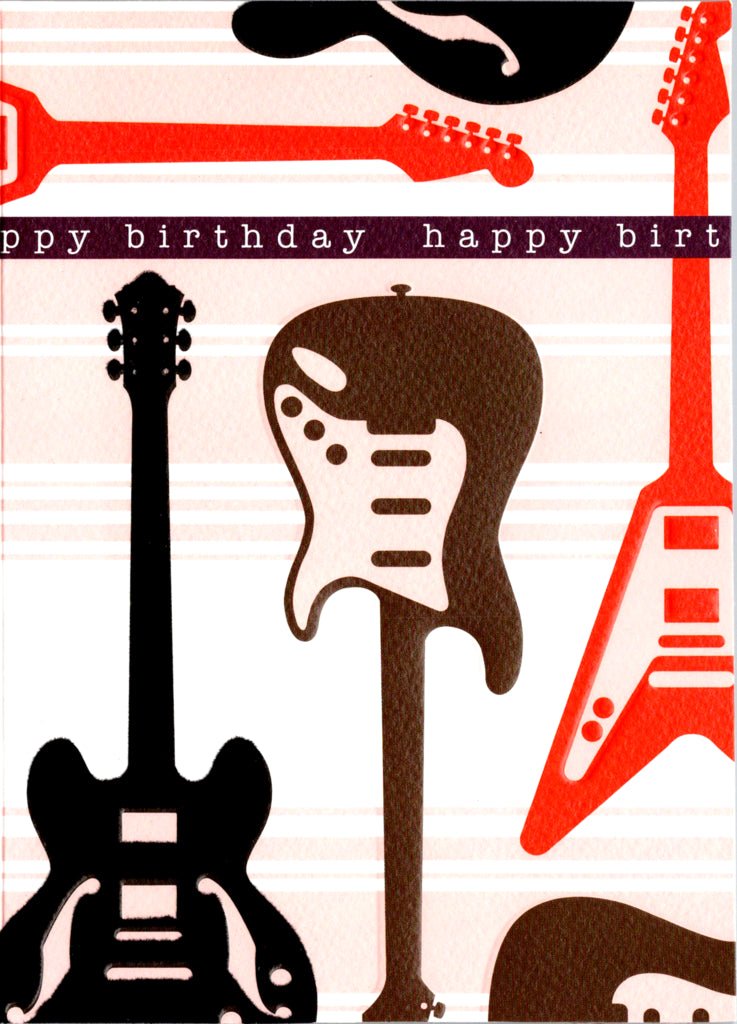 Guitars- Kids birthday card. Retail $1.99. Inside: ...and on your birthday celebrating! | PCUS-BS14 | 256195