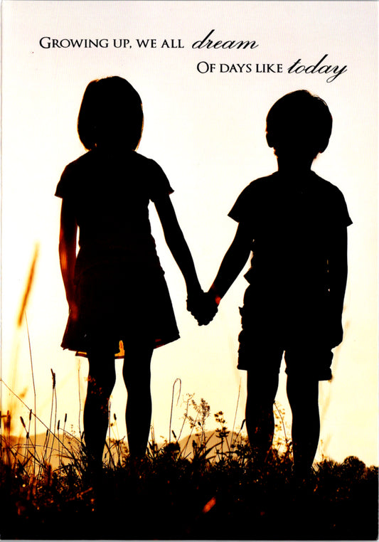 Boy and girl holding hands- Congratulations greeting card. Retail $2.59.  Inside: What a wonderful time in your life... | 04832A | 256214