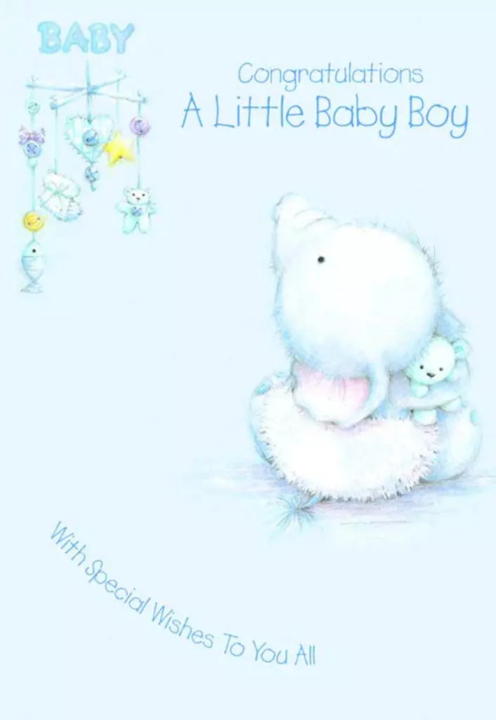 BLUE ELEPHANT - BABY BOY Retail $2.59  Inside: You must be so happy with your darling... 5x7 Greeting Card 256439 04105A