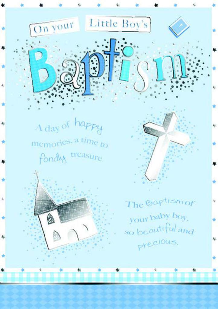Cross and church- Boy Baptism greeting card. Retail: $3.49. 6. Inside: May God's blessings be with your son today.. 5033