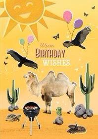 Camel Birthday card from the Party Bus Collection. Retail $2.99. . Inside: Hope your Birthday sizzles. 6889