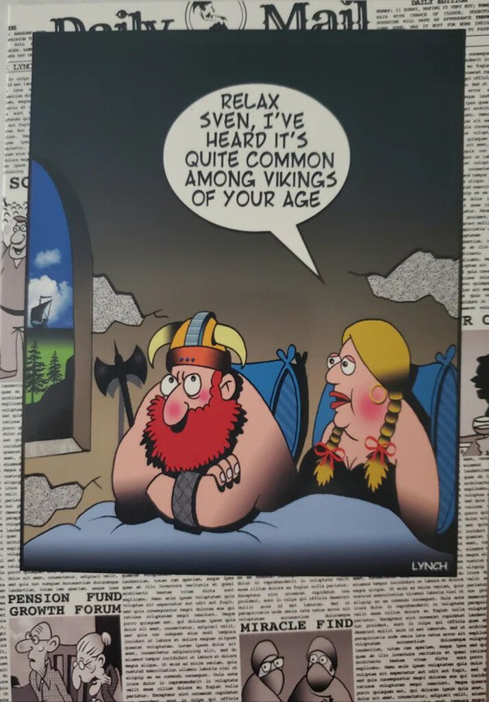 Vikings Humor Birthday by Mark Lynch- Retail $2.99 . Inside: No use getting Thor about it. Happy birthday 8408