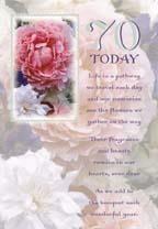 Pink rose- 70th age female birthday card. Retail $3.49. . Inside: Hoping all the special moments and precious memories fill your heart.. 01974B