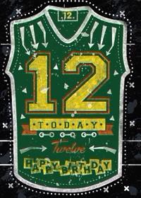 Jersey- 12th age boy birthday card. Retail $2.99. . Inside: 12. Have a great day. 7654