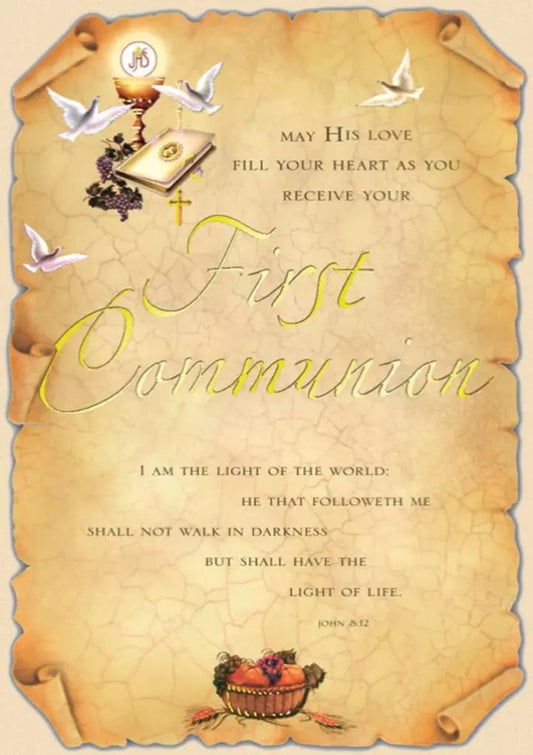 Old paper- General communion greeting card. Retail $2.99.  Inside: May the light of God's blessing shine on your today... 256730 03372A