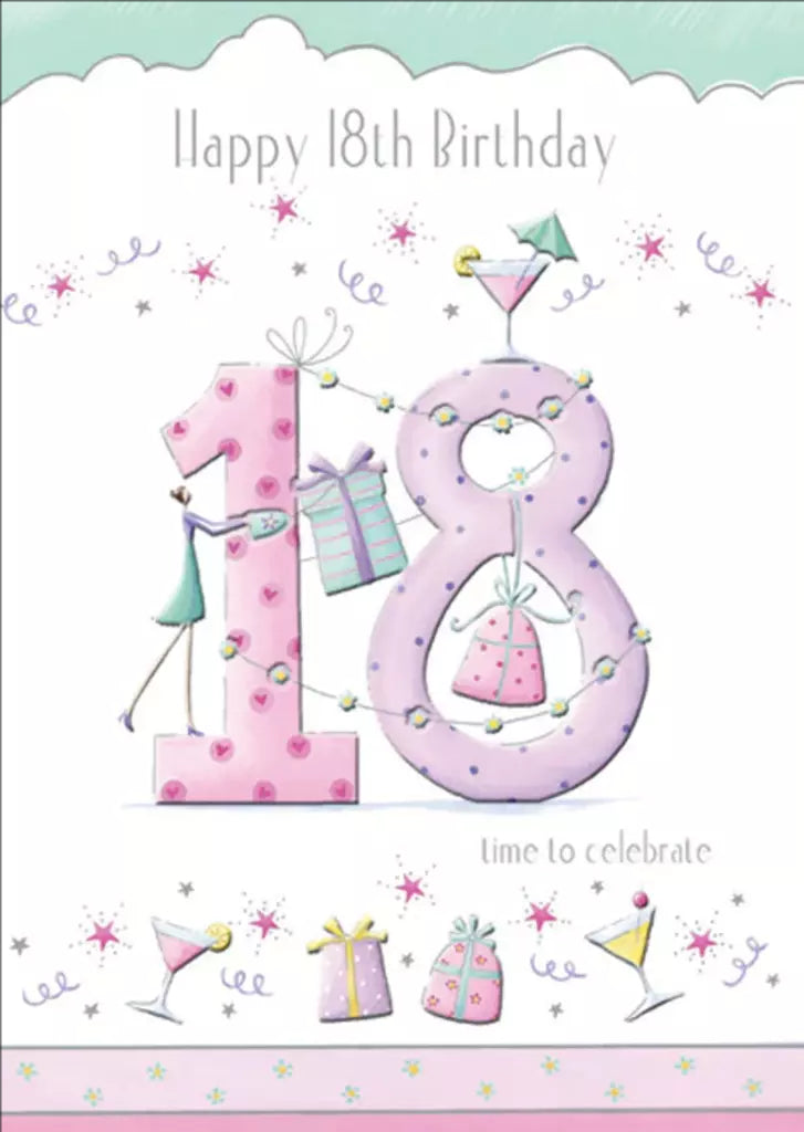 Large pink number- 18th age female birthday card. Retail $3.99. Inside: Now life becomes even more fabulous! ... 256741 04038A