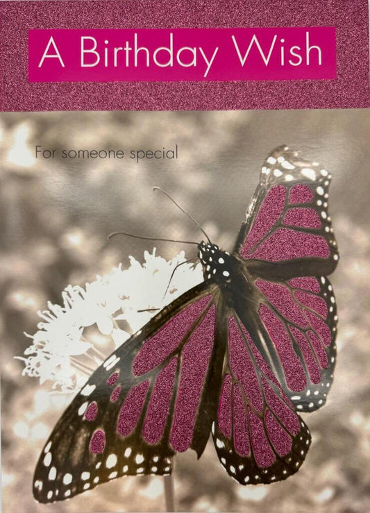 Birthday Wish Pink Glitter Butterfly 10x14 Giant Greeting Card | 04196A | 257356