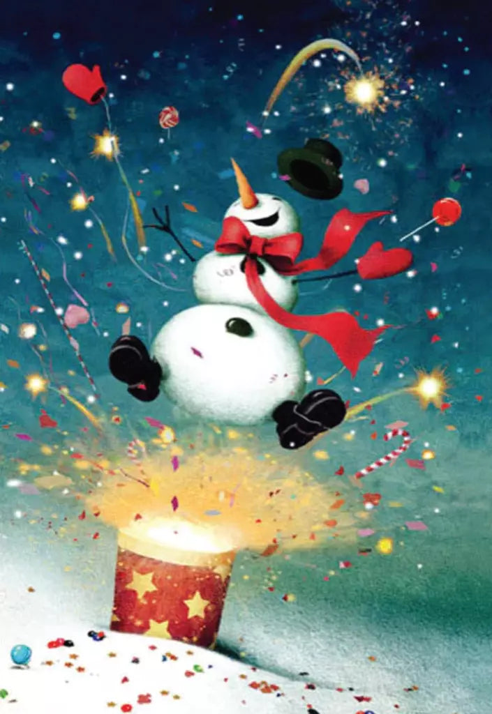CHRISTMAS CARD 3D - SNOWMAN and FIREWORKS Retail $3.99  Inside: Merry Christmas 257877 X3D06406