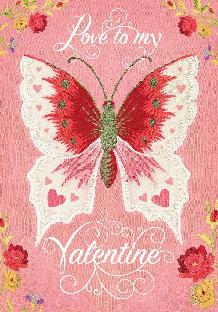 Stitched butterfly- Carol Wilson Valentine's greeting card. Retail $4.25. Inside: Once in a while in an ordinary life love gives us... 257904 CRGV07752