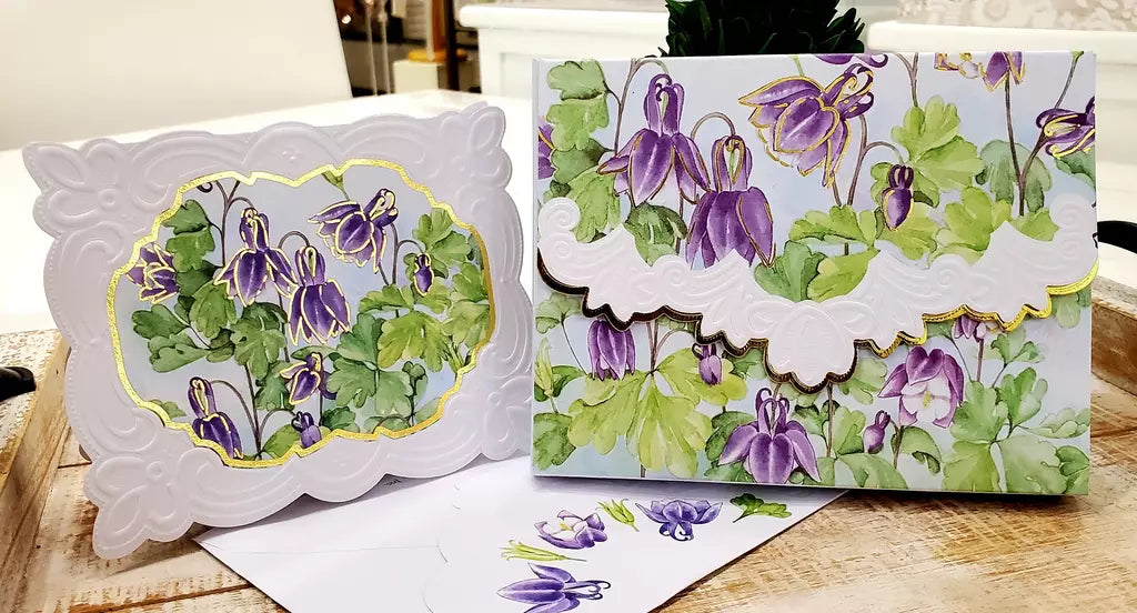 Lilac Drops Portfolio Boxed Note Cards by Carol Wilson. 10 embossed 4x5 Die-Cut Notecards and Matching Envelopes in Decorative Gift Box with Magnetic Flap. NCP2504