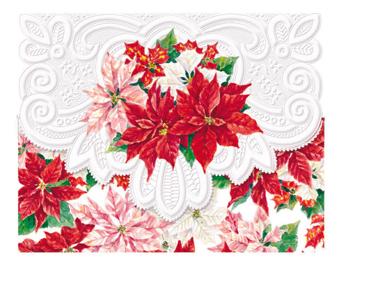 Christmas Holiday Poinsettias Portfolio Boxed Note Cards by Carol Wilson. 10 embossed 4x5 Die-Cut Notecards and Matching Envelopes in Decorative Gift Box with Magnetic Flap. NCPX2217 | 257930