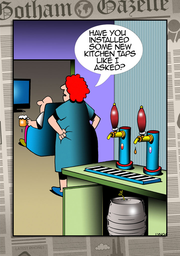 Mark Lynch Kitchen Beer Tap Keg Husband Wife Misunderstanding Funny Greeting Card 5x7 | 1120 | 259286