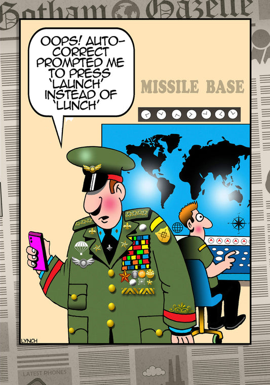 Mark Lynch Military Officer Autocorrect Launch Lunch Message Funny Birthday Greeting Card 5x7 | 1127 | 259293