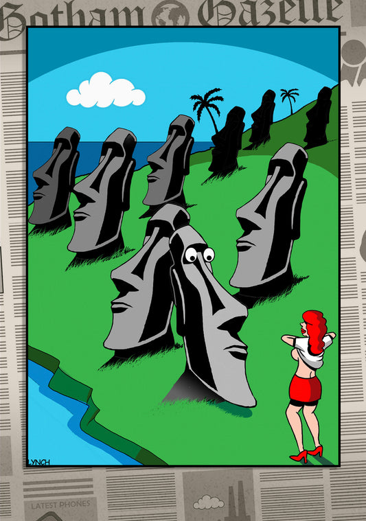 Mark Lynch Woman Flashing Sculpture Statue Easter Island Heads Funny Greeting Card 5x7 | 1142 | 259308