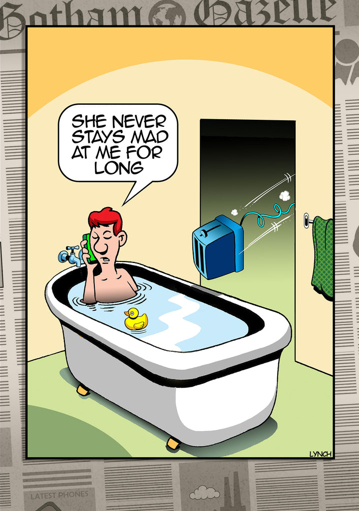 Mark Lynch Husband Bathtub Flying Toaster Married Couple Argument Funny Birthday Greeting Card 5x7 | 1163 | 259329