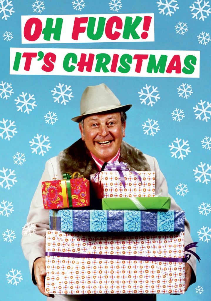 Dean Morris Oh Fuck Man Smiling Holding Gifts Funny Christmas Greeting Card 5x7 DMX198 | 259861