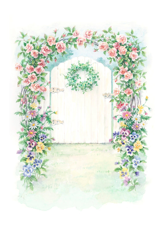 Carols Rose Garden Flower Arch Trellis Gate Watercolor Greeting Card 5x7 H-GAR009 | 1795 | 260064