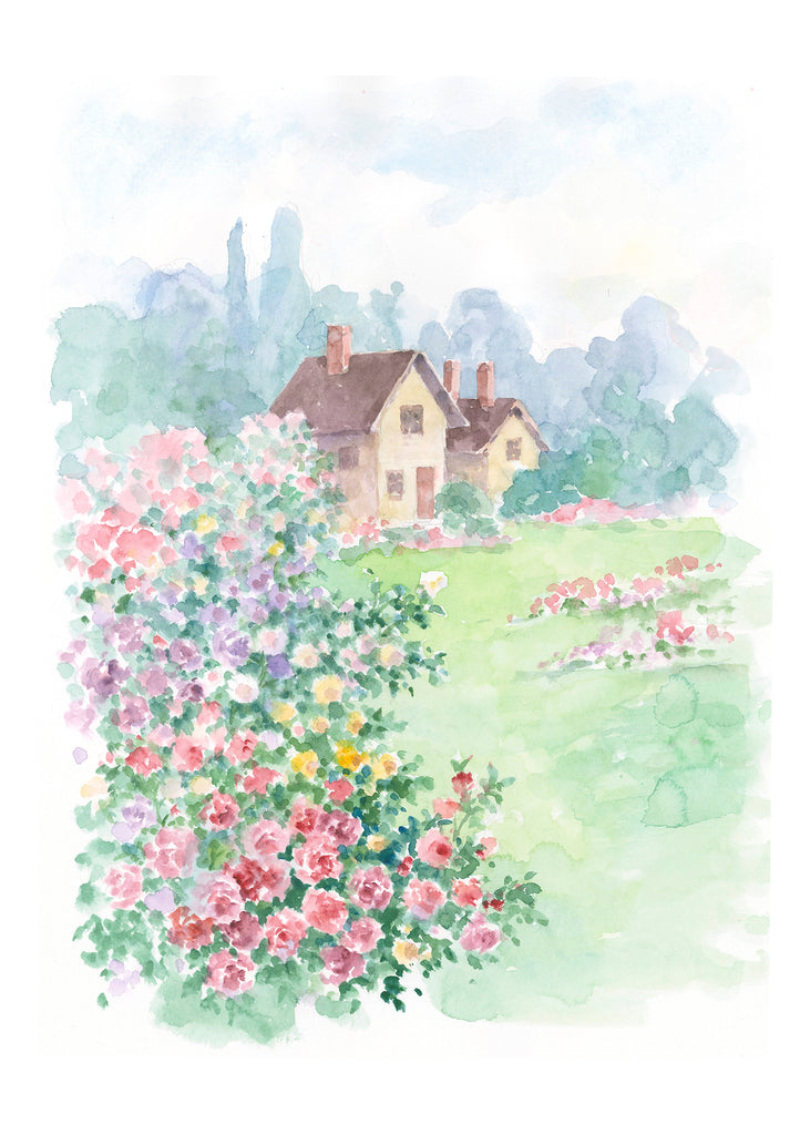 Carols Rose Garden Country Cottage Colorful Flower Nature Landscape Watercolor Greeting Card 5x7 H-GAR022 | 1797 | 260066