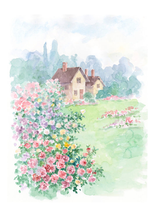 Carols Rose Garden Country Cottage Colorful Flower Nature Landscape Watercolor Greeting Card 5x7 H-GAR022 | 1797 | 260066