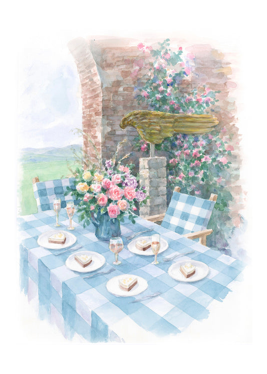 Carols Rose Garden Rose Bouquet Flower Patio Dinner Watercolor Greeting Card 5x7 H-GAR025 | 1798 | 260067