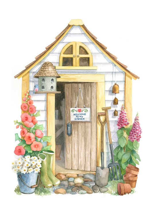 Carols Rose Garden Flower Welcome To My Garden Shed Watercolor Greeting Card 5x7 H-GAR040 | 1799 | 260068