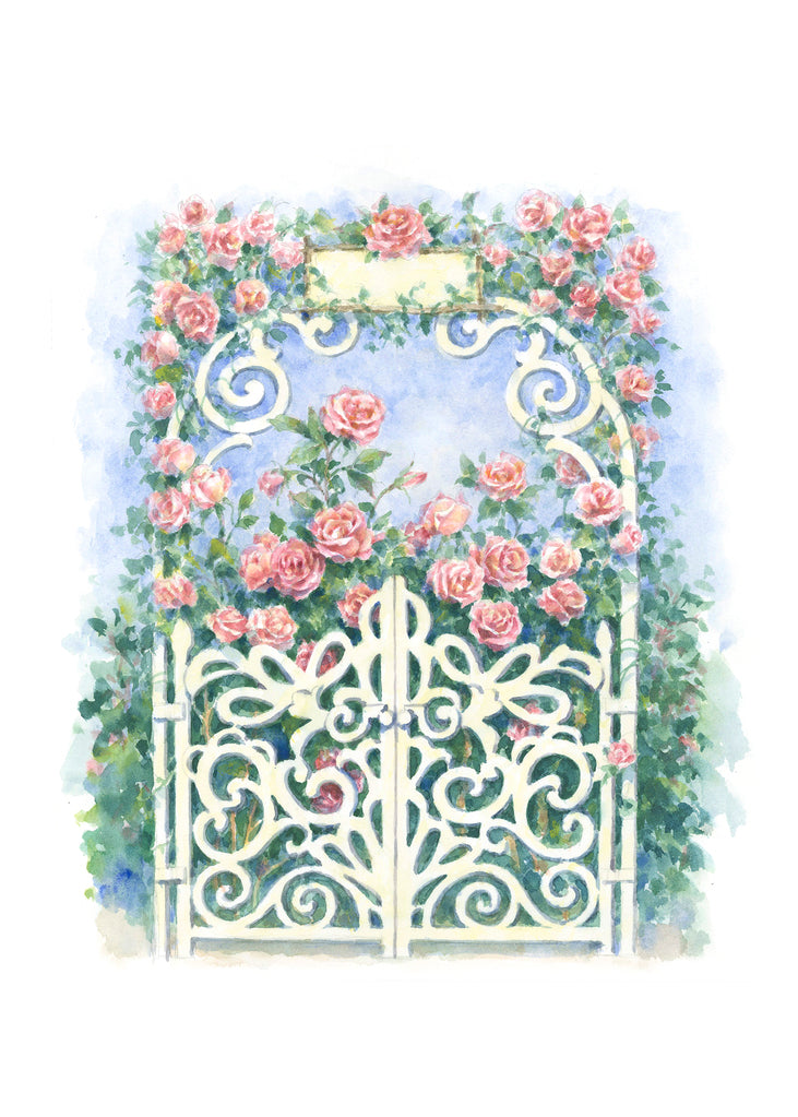 Carols Rose Garden Pink Rose Flower Arch Gate Watercolor Greeting Card 5x7 H-GAR052 | 1801 | 260070