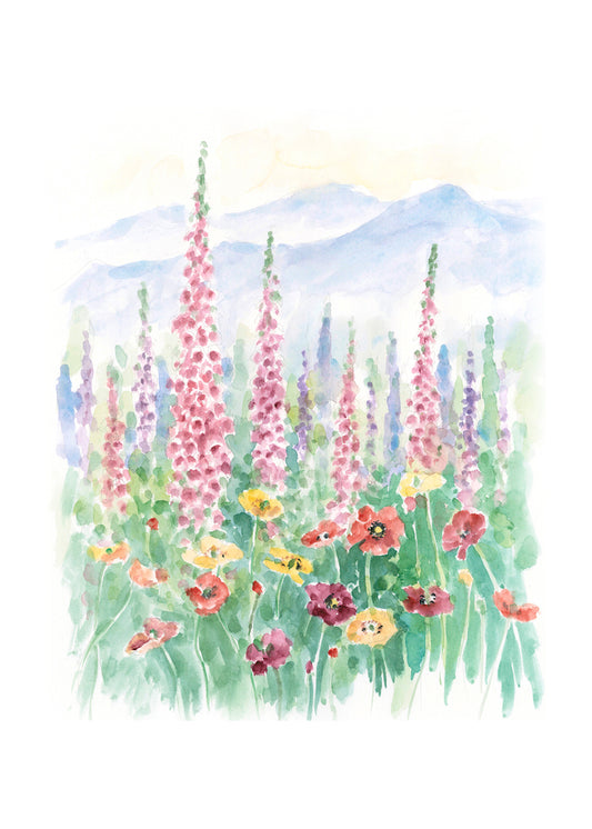 Carols Rose Garden Colorful Mountain Flower Nature Mountain Landscape Watercolor Greeting Card 5x7 H-LND008 | 1808 | 260077