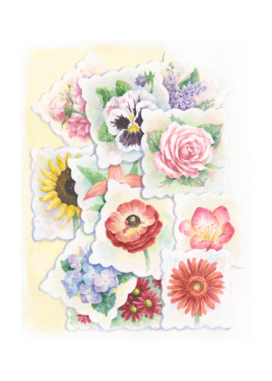 Carols Rose Garden Flower Stamp Collage Watercolor Greeting Card 5x7 H-MFL008 | 1811 | 260080