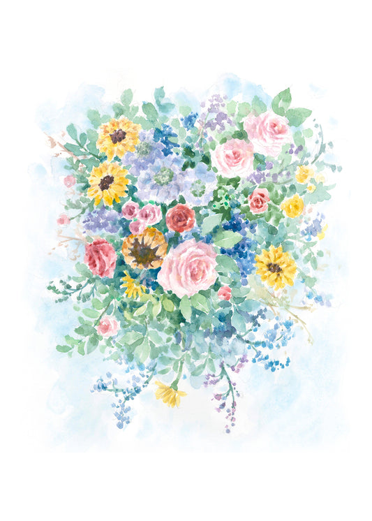 Carols Rose Garden Floral Pop Flower Bouquet Watercolor Greeting Card 5x7 H-MFL080 | 1814 | 260083