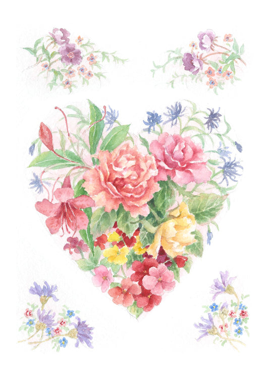 Carols Rose Garden Floral Heart Bouquet Love Flower Watercolor Greeting Card 5x7 H-MFL093 | 1815 | 260084