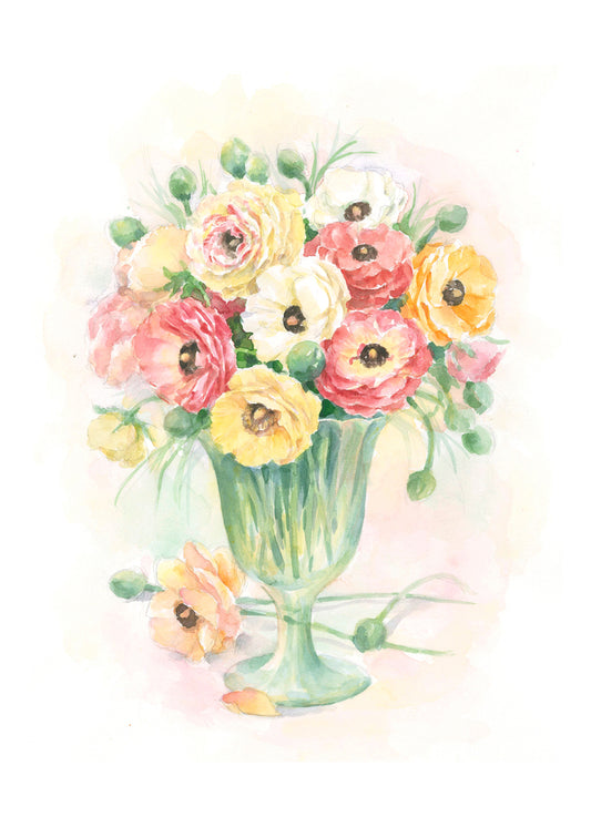 Carols Rose Garden Colorful Dog Rose Flower Vase Watercolor Greeting Card 5x7 H-POP002 | 1824 | 260093