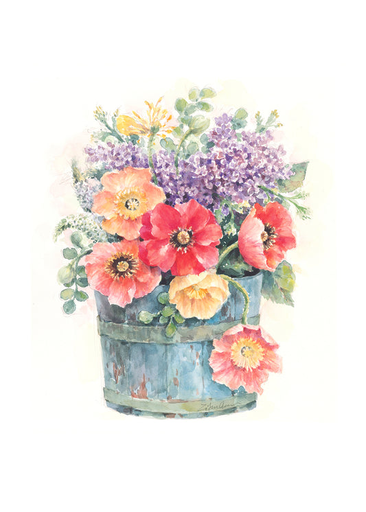 Carols Rose Garden Colorful Poppy Flower Bouquet Barrel Vase Watercolor Greeting Card 5x7 H-POP023 | 1826 | 260095