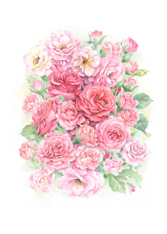 Carols Rose Garden Rosy Pink Rose Flower Bouquet Watercolor Greeting Card 5x7 H-ROS183 | 1828 | 260097