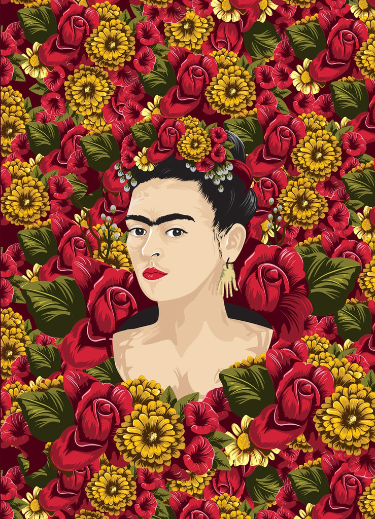 Frida Kahlo Flower Collage Premium Felt Paper Blank Greeting Card 5x7 | 1005 | 260110