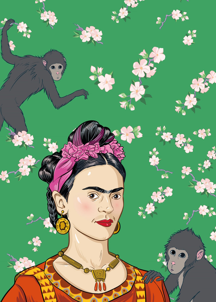 Frida Kahlo Monkeys Premium Felt Paper Blank Greeting Card 5x7 | 1007 | 260112