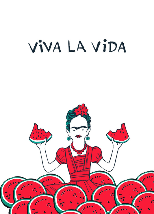 Frida Kahlo Viva La Vida Watermelons Premium Felt Paper Blank Greeting Card 5x7 | 1012 | 260117