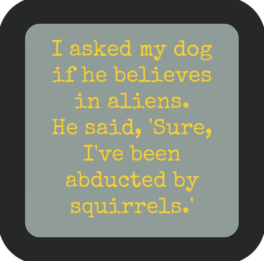 Dog Abducted By Squirrels Premium Drink Coaster Resin With Cork Backing | 58495 | 260170 260170