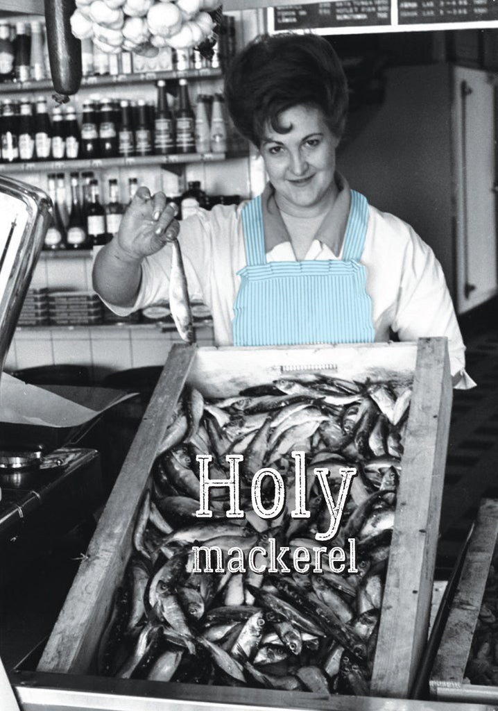Holy Mackerel Woman Selling Fish Vintage Photo Birthday Greeting Card 5x7 | 2012 | 260468
