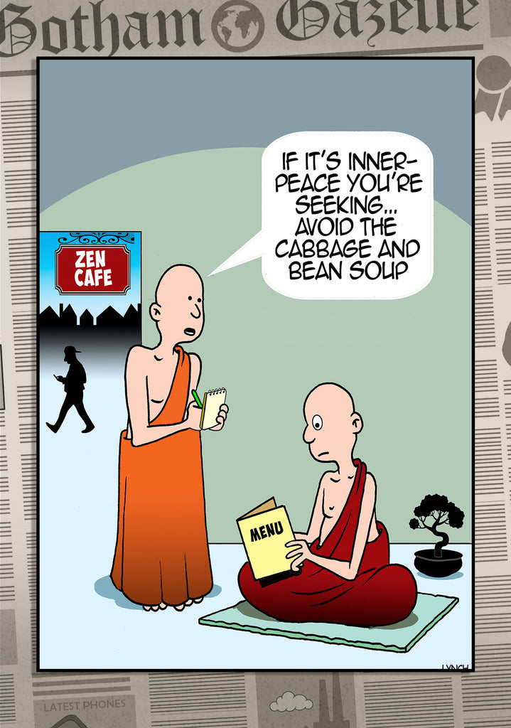 Mark Lynch Buddhist Zen Cafe Menu Inner Peace Stomach Gas Funny Birthday Greeting Card 5x7 | 2205 | 260722