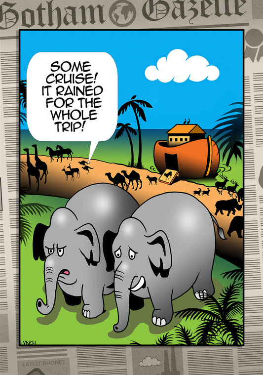 Mark Lynch Noahs Ark Disappointed Elephant Animals Rainy Weather Funny Greeting Card 5x7 | 2213 | 260730