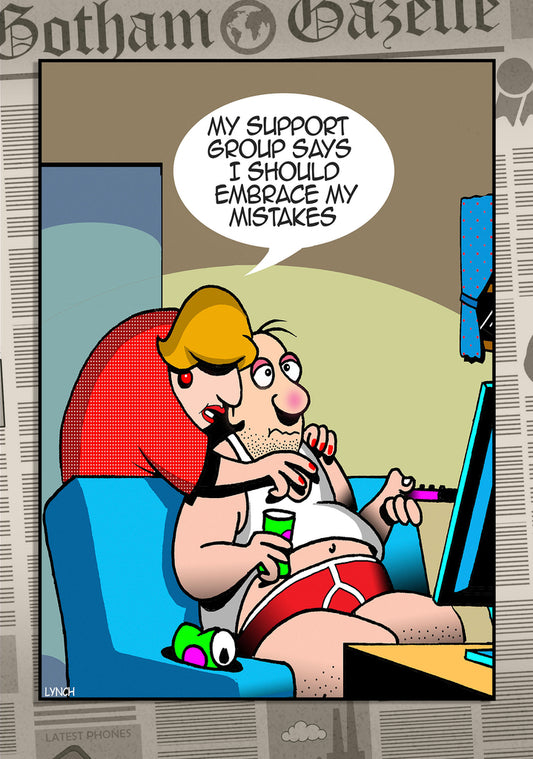 Mark Lynch Husband Wife Embrace Mistake Therapy Funny Birthday Greeting Card 5x7 | 2222 | 260739