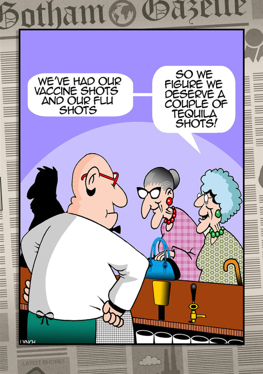 Mark Lynch Grandmothers Bar Tequila Shot Flu Vaccine Funny Birthday Greeting Card 5x7 | 2224 | 260741